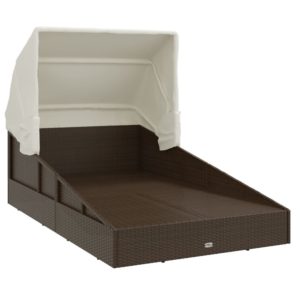 vidaXL Ξαπλώστρα με Πτυσσόμενη Οροφή Καφέ 200x114x128 εκ. Συνθ. Ρατάν