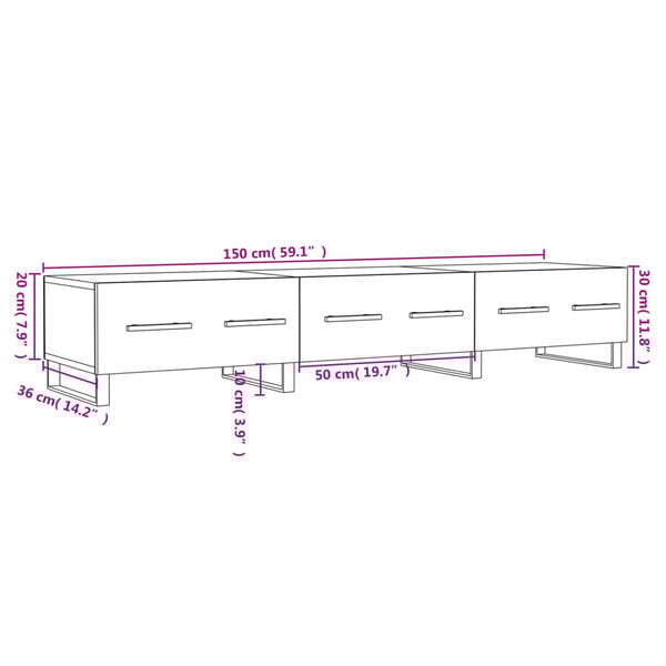 vidaXL Έπιπλο Τηλεόρασης Γκρι Σκυροδέματος 150x36x30 εκ. Επεξ. Ξύλο