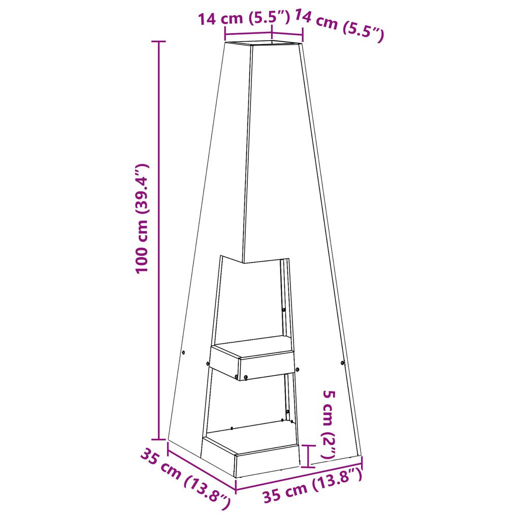 vidaXL Σόμπα Ξύλου με Αποθήκη Ξύλων, Μαύρη, 35 x 35 x 100 εκ., Ατσάλι