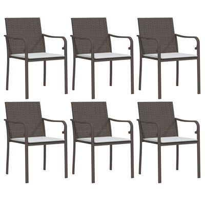 vidaXL Καρέκλες Κήπου με Μαξιλάρια 6 τεμ. Καφέ 56x59x84 εκ Συνθ. Ρατάν