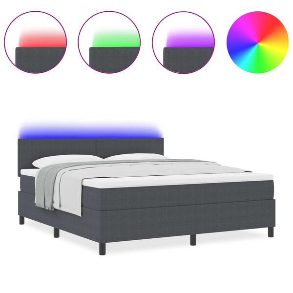 vidaXL Κρεβάτι Box Spring με Στρώμα & LED Σκοτεινό Γκρι Ύφασμα Κοτλέ