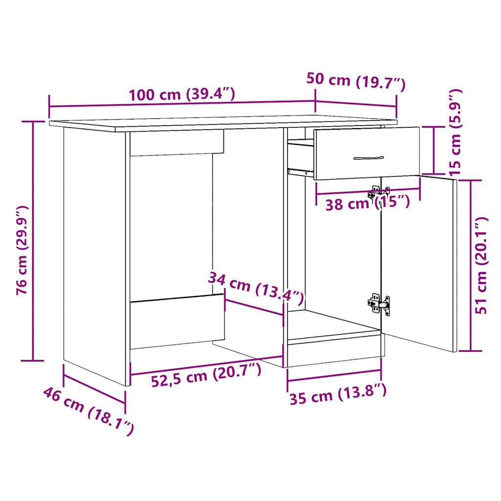 vidaXL Γραφείο Αρτισιανή Δρυς 100x50x76 εκ. από Επεξεργασμένο Ξύλο