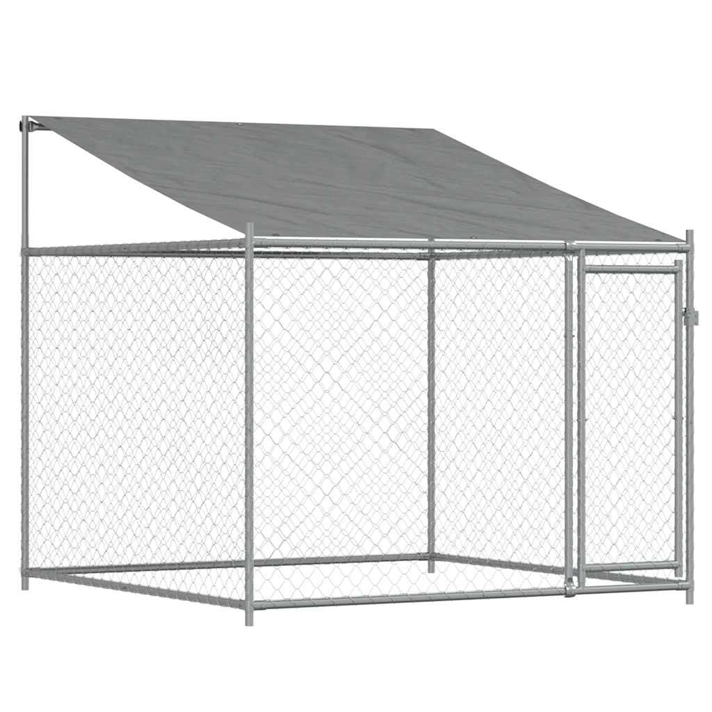 vidaXL Κλουβί Σκύλου με Οροφή και Πόρτες Γκρι 2x2x2 μ. Γαλβ. Χάλυβας