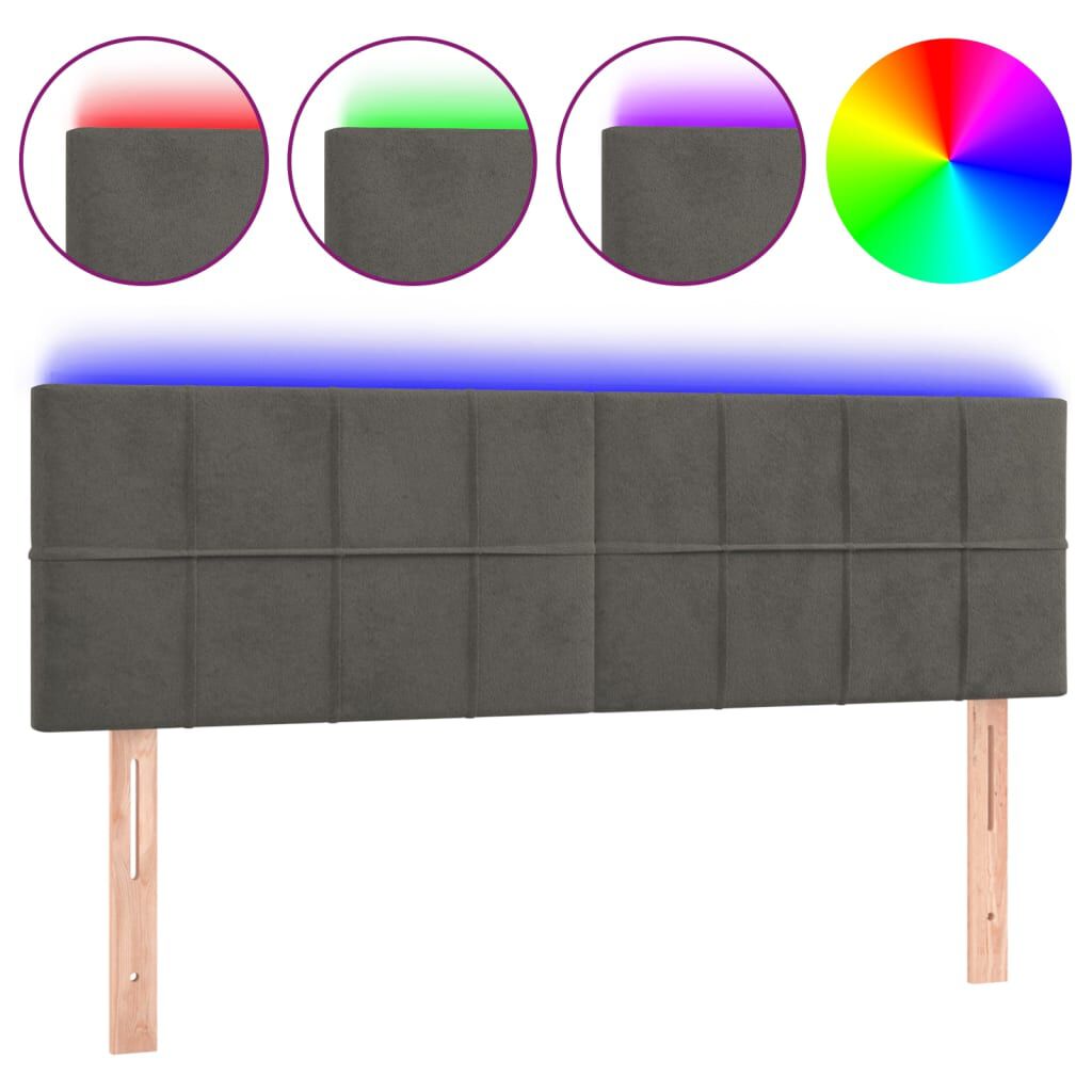 vidaXL Κεφαλάρι Κρεβατιού LED Σκούρο Γκρι 144x5x78/88 εκ. Βελούδινο