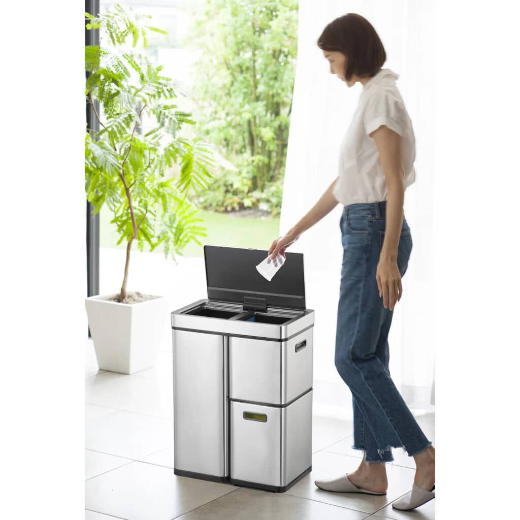 EKO Κάδος με Αισθητήρα Mirage Plus Ματ Ασημί 1x30 Λίτρα + 2x15 Λίτρα