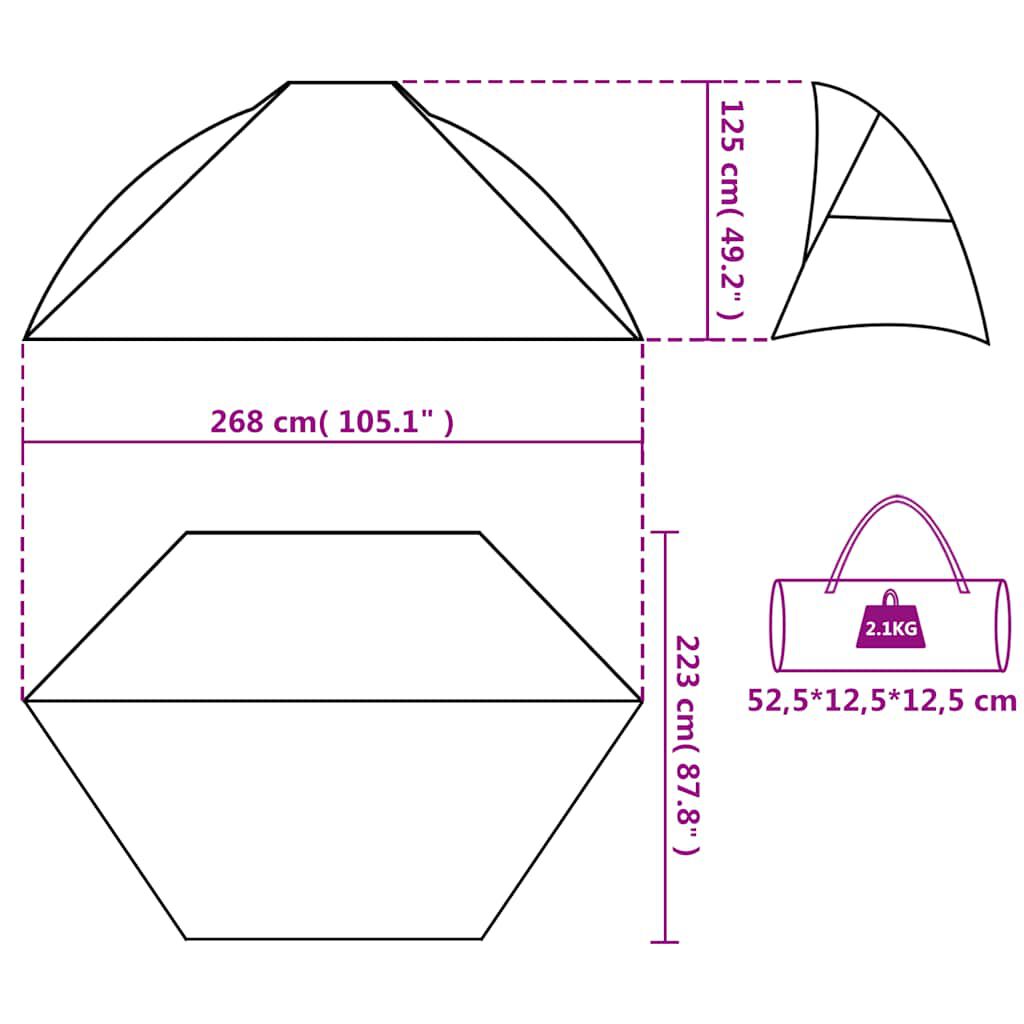 vidaXL Σκηνή Παραλίας Γκρι 268x223x125 εκ. Πολυεστέρας 185T