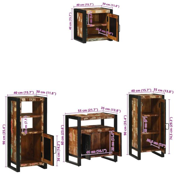 vidaXL Σετ Επίπλων Μπάνιου 4 pcs Πολύχρωμο Στερεό ανακτημένο ξύλο