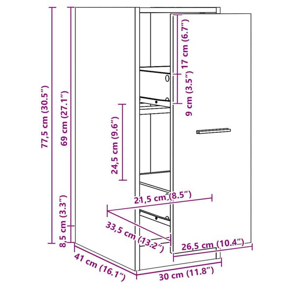 vidaXL Συρταριέρα Γενικής Χρήσης Artisian Δρυς 30x41x77,5 εκ. Επ. Ξύλο