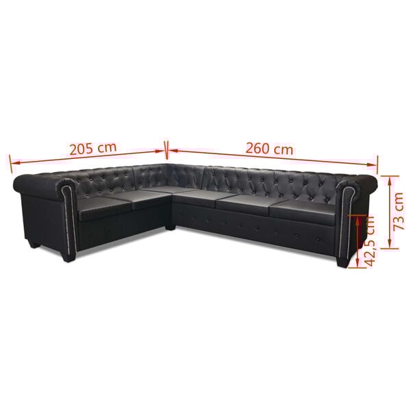 vidaXL Καναπές Γωνιακός Εξαθέσιος Chesterfield Μαύρος Συνθετικό Δέρμα