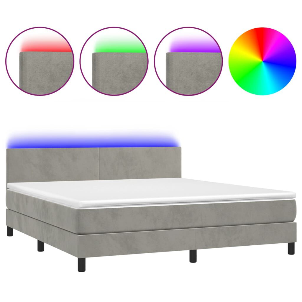 vidaXL Κρεβάτι Boxspring με Στρώμα & LED Αν.Γκρι 160x200 εκ. Βελούδινο