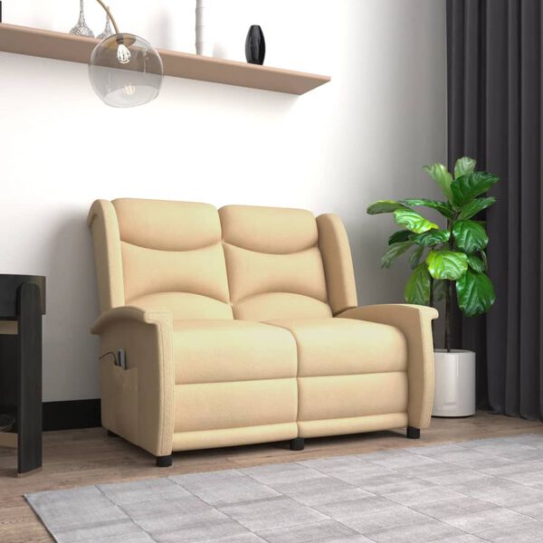 vidaXL Πολυθρόνα Μασάζ Διθέσια Ανακλινόμενη Κρεμ από Ύφασμα Μικροϊνών