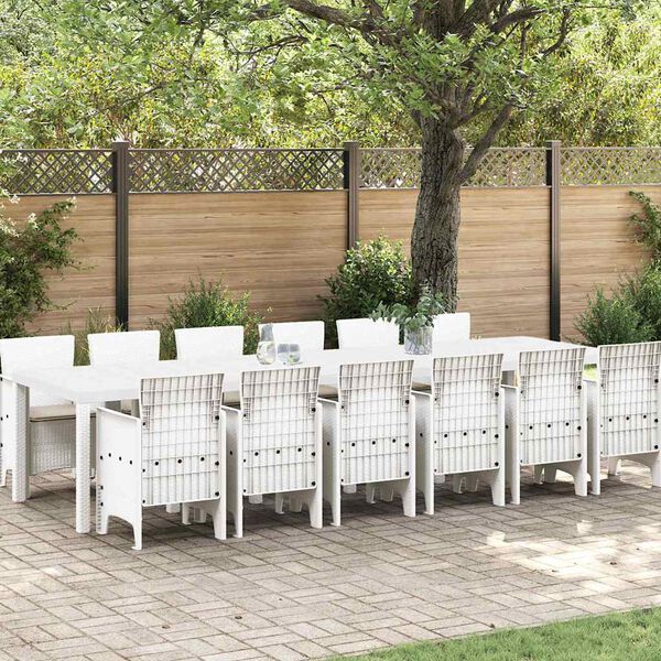 vidaXL Σέτ φαγητού για κήπο 13 pcs Λευκό Rattan Polt