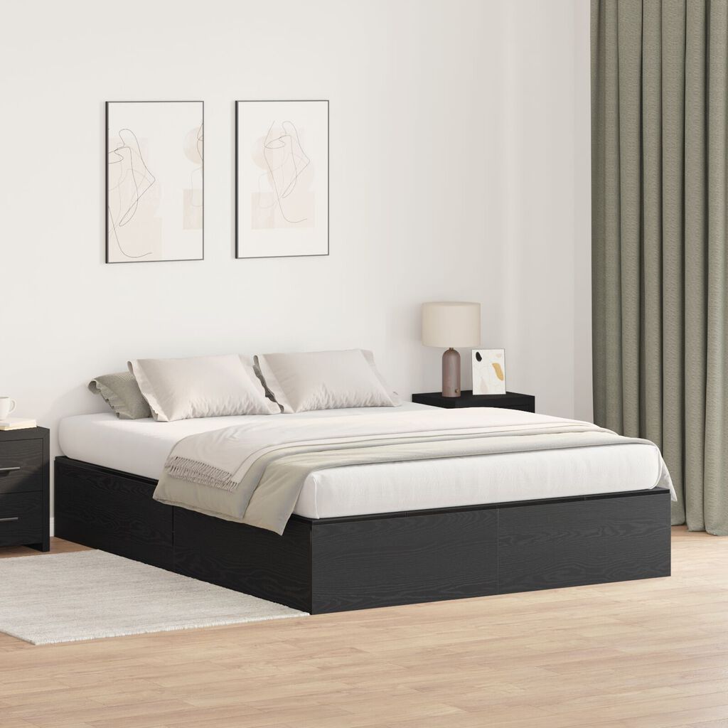 vidaXL Κρεβάτι Αποθήκης Μαύρη Δρυς 150x200 εκ