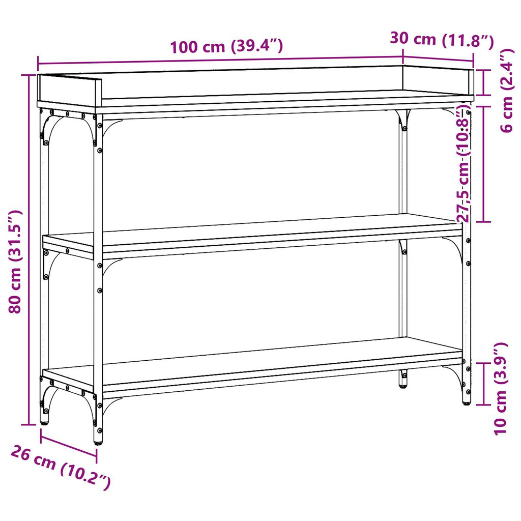 vidaXL Κονσόλα Μαύρη Δρυς 100x30x80 εκ. Επεξεργασμένου Ξύλου και Χάλυβα
