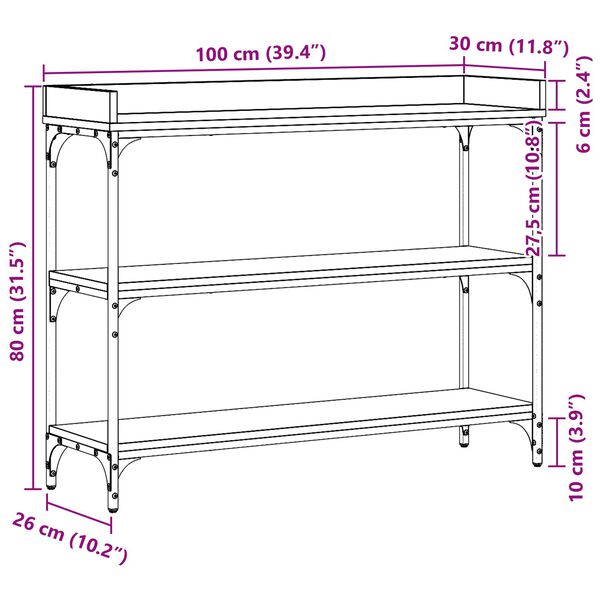 vidaXL Κονσόλα Μαύρη Δρυς 100x30x80 εκ. Επεξεργασμένου Ξύλου και Χάλυβα