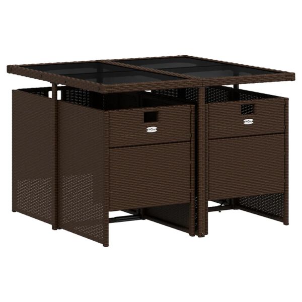 vidaXL Σετ Τραπεζαρίας Κήπου 5 Τεμαχίων Καφέ Συνθ. Ρατάν με Μαξιλάρια