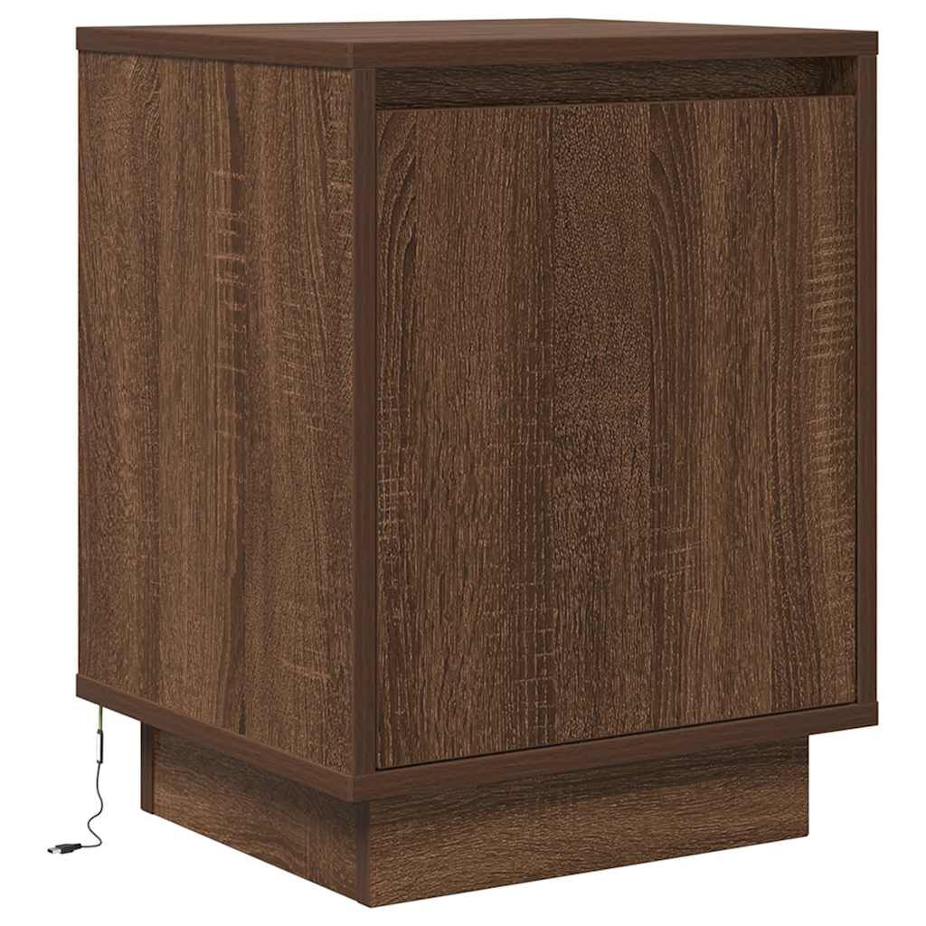 vidaXL Κομοδίνα με φώτα LED 2 τεμάχια καφέ δρυς 38x34x50 cm