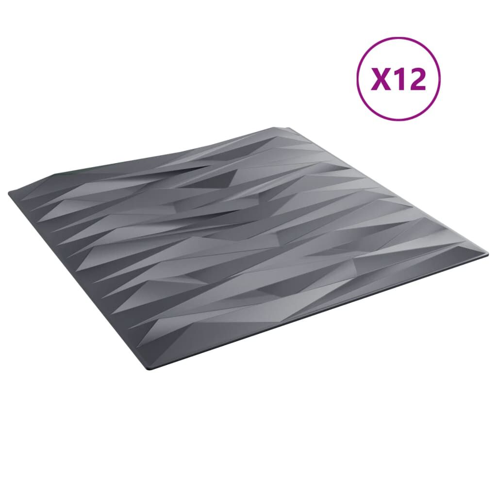 vidaXL Πάνελ Τοίχου 12 τεμ. Γκρι Σχέδιο Πέτρα 50 x 50 εκ. 3 μ² XPS