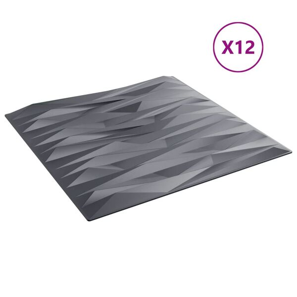 vidaXL Πάνελ Τοίχου 12 τεμ. Γκρι Σχέδιο Πέτρα 50 x 50 εκ. 3 μ² XPS