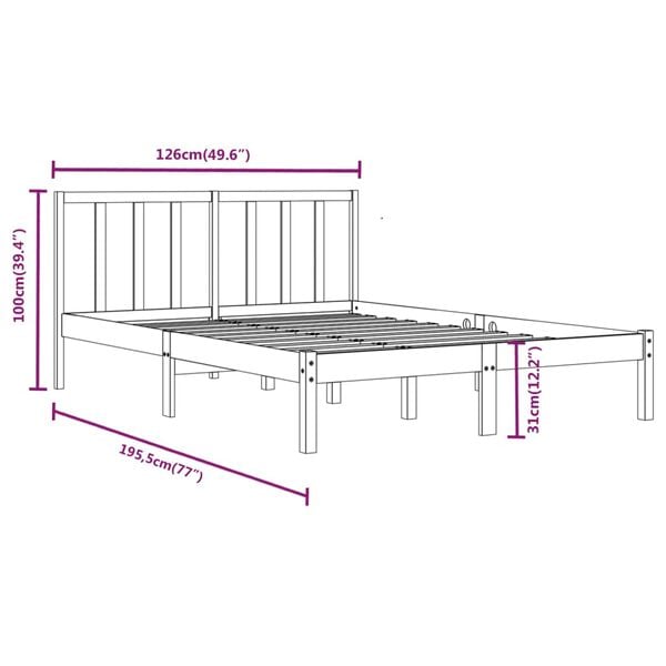 vidaXL Πλαίσιο Κρεβατιού 120 x 190 εκ. Μασίφ Πεύκο Small Double