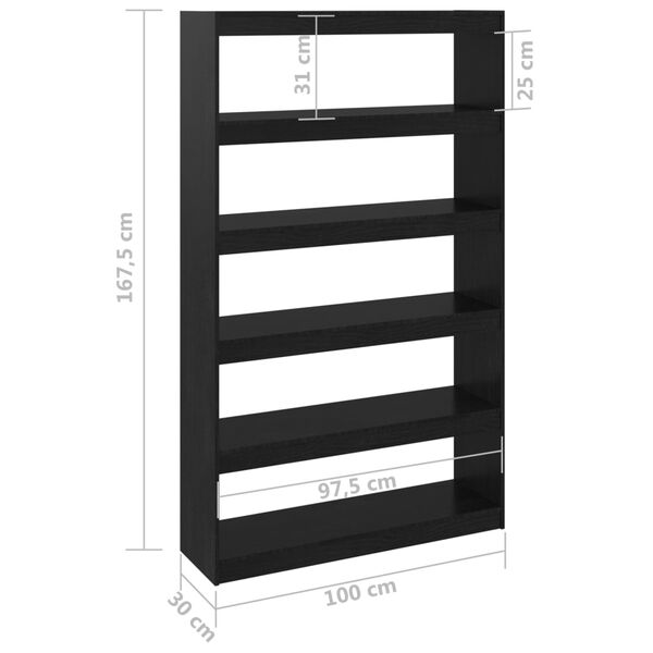 vidaXL Βιβλιοθήκη/Διαχωριστικό Χώρου Μαύρο 100x30x167,5 εκ Ξύλο Πεύκου