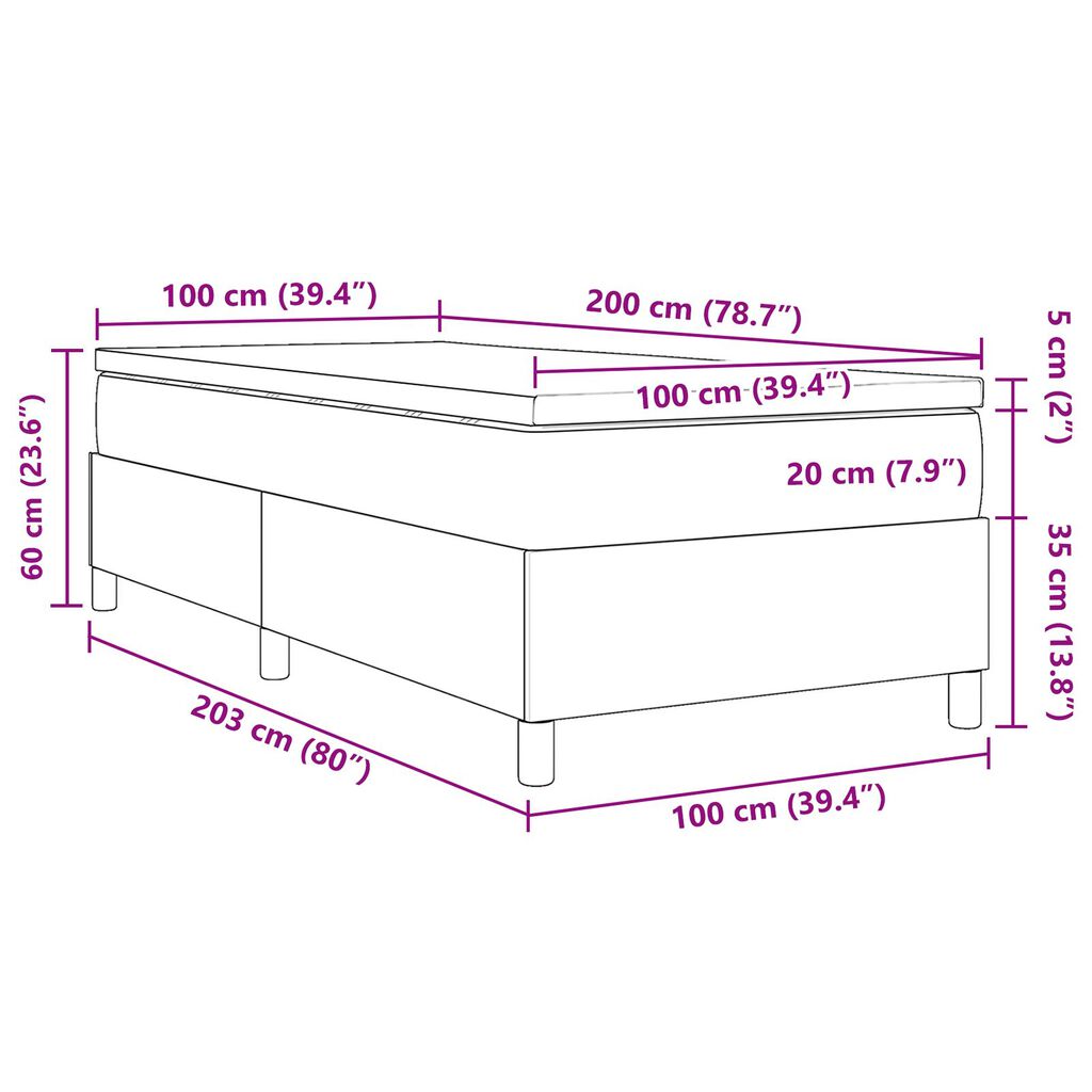 vidaXL Κρεβάτι με Στρώμα Κρέμα 100x200 cm Υφάσμα Βελούδου