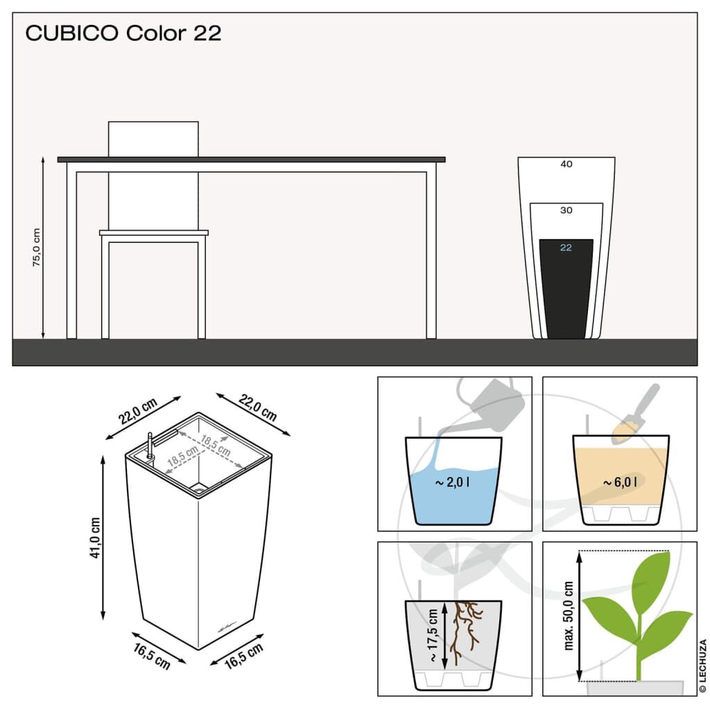 LECHUZA Γλάστρα CUBICO Color 22 ALL-IN-ONE Σκούρο Γκρι