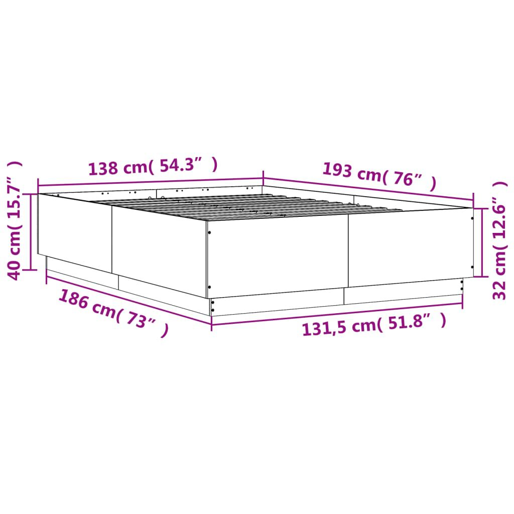 vidaXL Πλαίσιο Κρεβατιού με LED Sonoma Δρυς 135x190εκ. Επεξ. Ξύλο