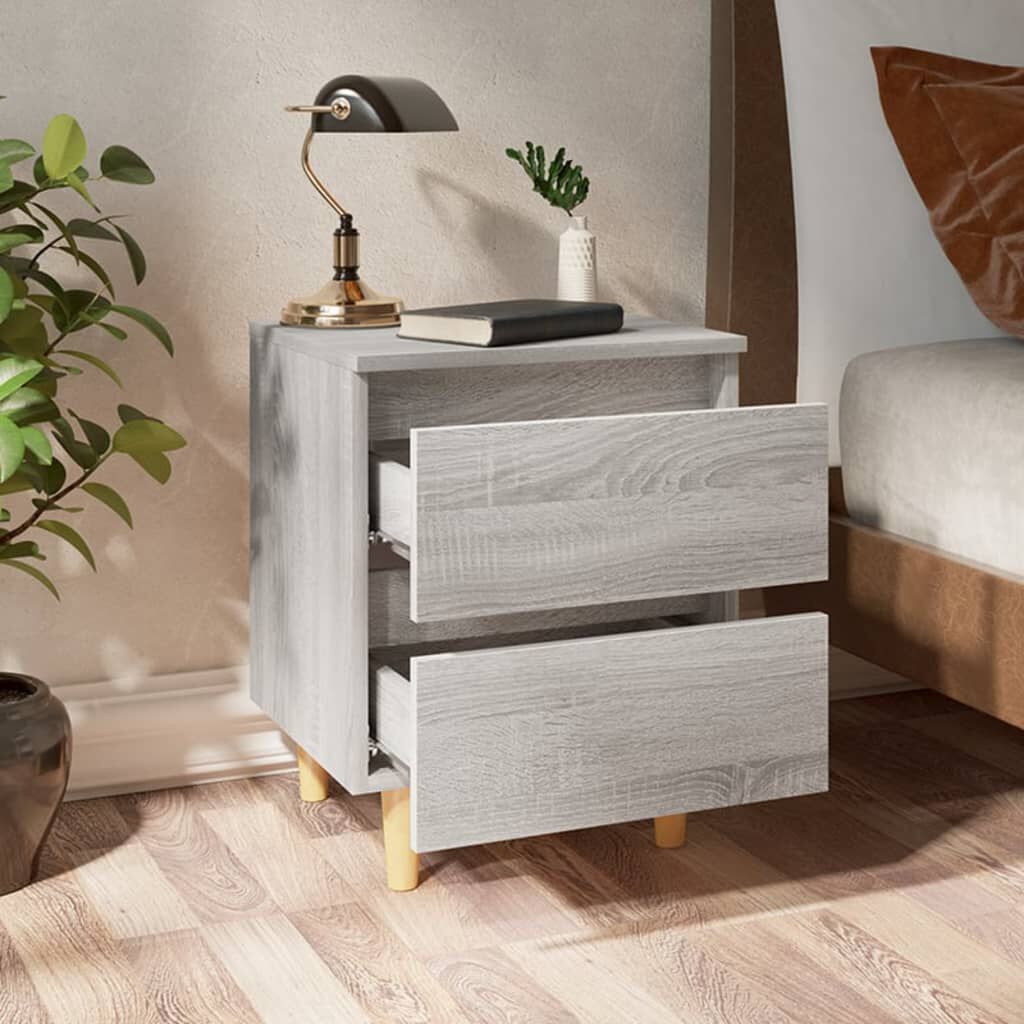 vidaXL Κομοδίνα 2 τεμ. Γκρι Sonoma 40x35x50 εκ. με Μασίφ Ξύλινα Πόδια