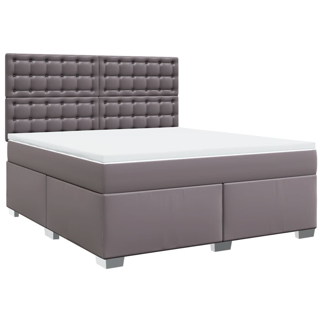 vidaXL Κρεβάτι Boxspring με Στρώμα Γκρι 180x200 εκ. Συνθετικό Δέρμα