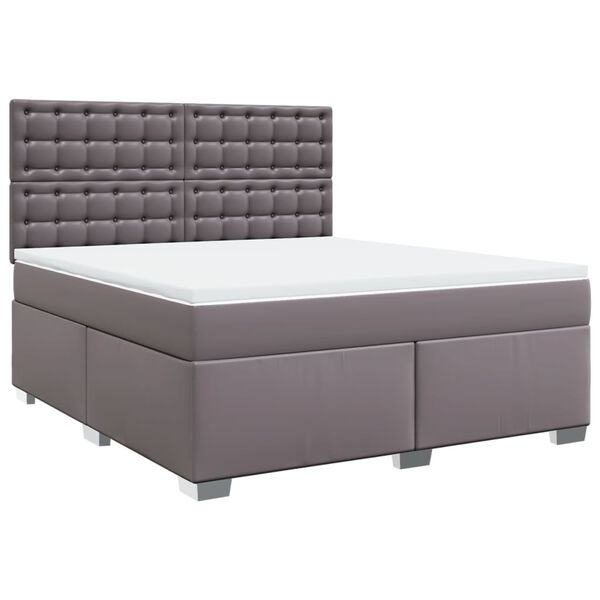 vidaXL Κρεβάτι Boxspring με Στρώμα Γκρι 180x200 εκ. Συνθετικό Δέρμα