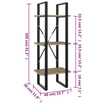 vidaXL Βιβλιοθήκη με 3 Ράφια Sonoma Δρυς 40x30x105 εκ. από Μοριοσανίδα