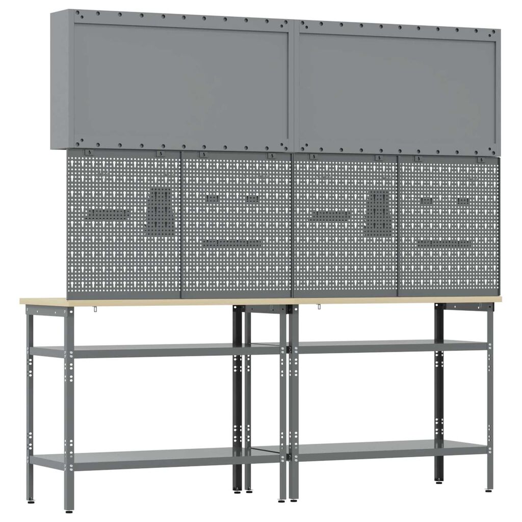 vidaXL Σετ πάγκου εργασίας με ράφι 8 pcs Γκρι 200 x 55 x 200 εκ Ατσάλι
