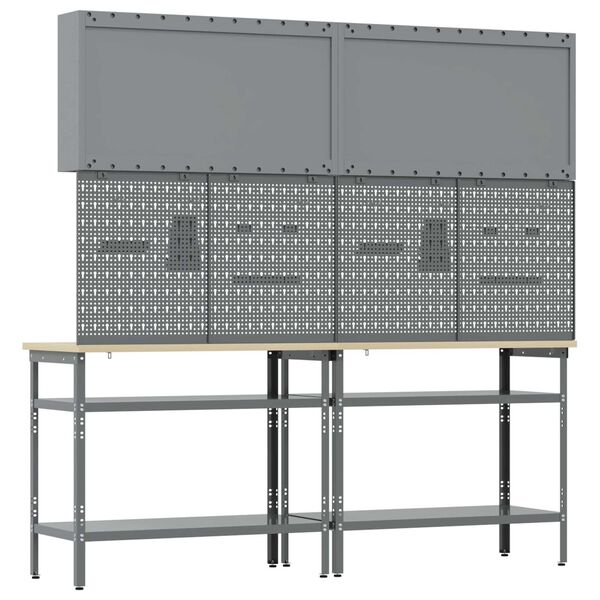 vidaXL Σετ πάγκου εργασίας με ράφι 8 pcs Γκρι 200 x 55 x 200 εκ Ατσάλι