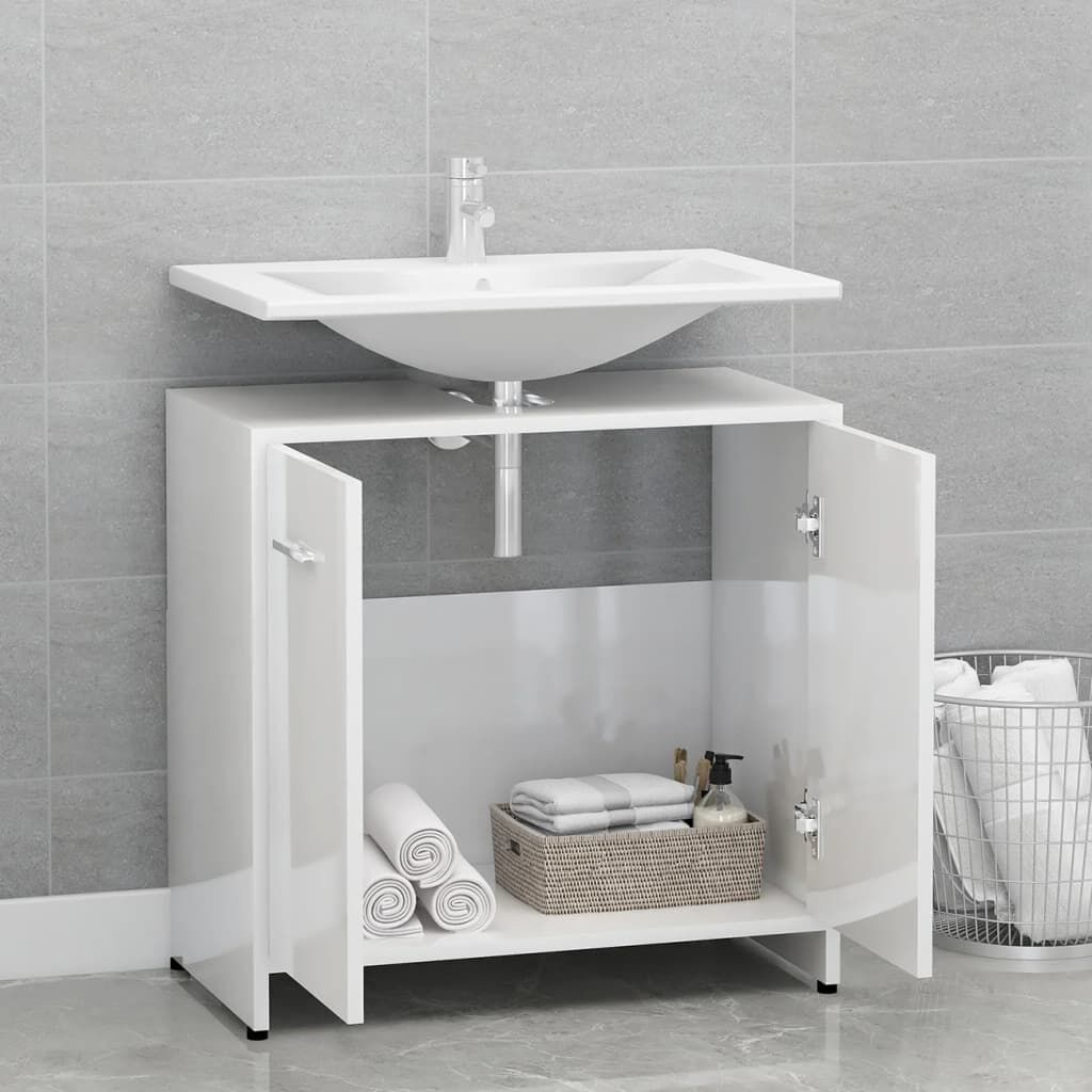 vidaXL Ντουλάπι Νιπτήρα Γυαλιστερό Λευκό 60 x 33 x 61 εκ. Επεξ. Ξύλο