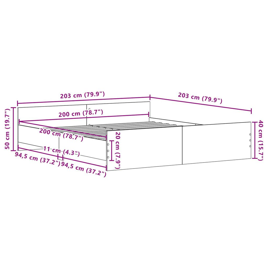vidaXL Κρεβάτι Artisan Oak 200x200 εκ Επεξεργασμένο ξύλο