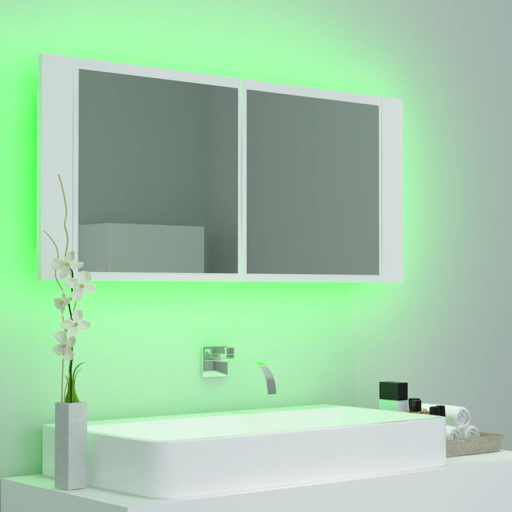 vidaXL Καθρέφτης Μπάνιου με Ντουλάπι LED Λευκός 100x12x45 εκ Ακρυλικός