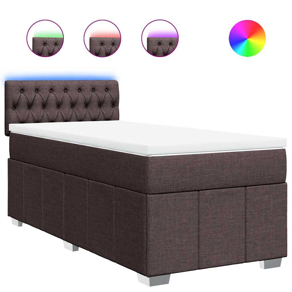 vidaXL Κρεβάτι Boxspring με Στρώμα Σκούρο Καφέ 90x200 εκ. Υφασμάτινο