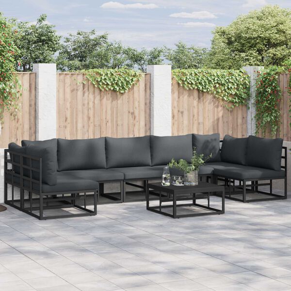 vidaXL Σετ Καναπέ Κήπου 7 pcs Μαύρο 353 x 141.5 x 71 εκ Αλουμίνιο