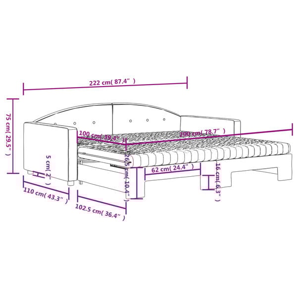 vidaXL Καναπές Κρεβάτι Συρόμενος Μαύρο 100x200εκ. Βελούδινος Στρώματα