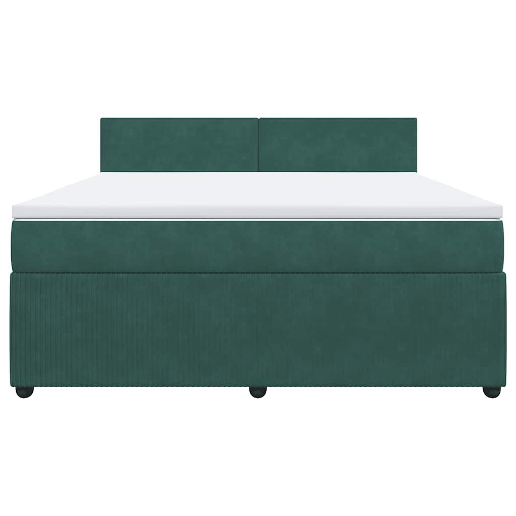 vidaXL Κρεβάτι Boxspring με Στρώμα Σκούρο Πράσινο 180x200εκ. Βελούδινο