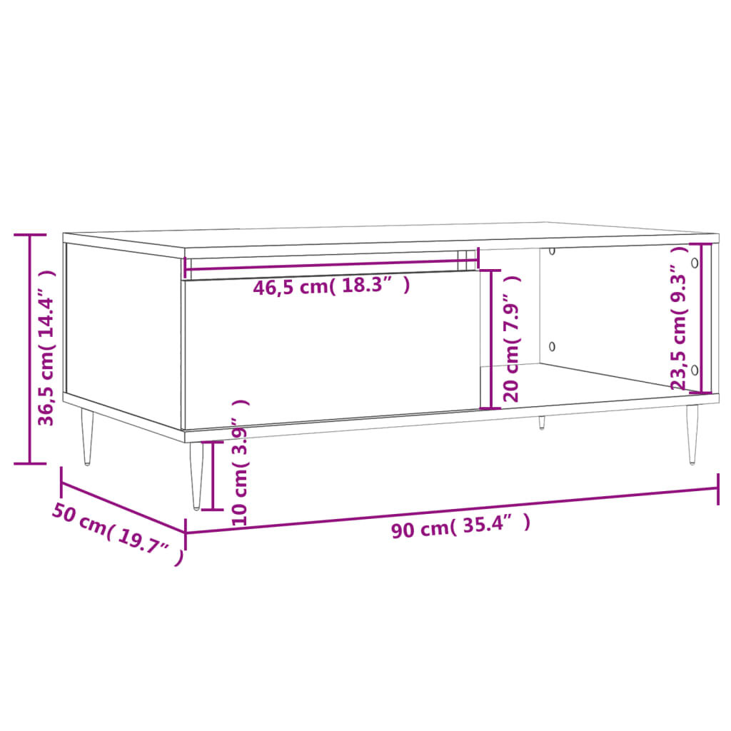 vidaXL Τραπεζάκι Σαλονιού Sonoma Δρυς 90x50x36,5 εκ. Επεξεργασμ. Ξύλο