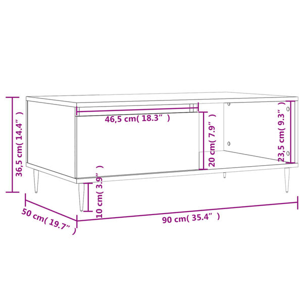 vidaXL Τραπεζάκι Σαλονιού Sonoma Δρυς 90x50x36,5 εκ. Επεξεργασμ. Ξύλο