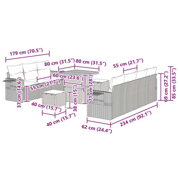 vidaXL Σετ Καναπέ Κήπου 10 pcs Μπεζ συνθετικό ρατάν