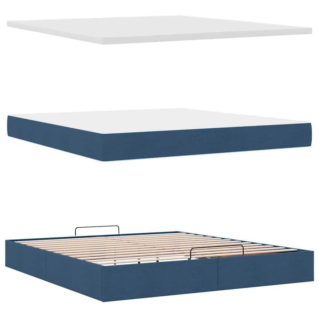 vidaXL Οθωμανικό κρεβάτι με στρώμα & LEDs Μπλε 160x200cm ύφασμα