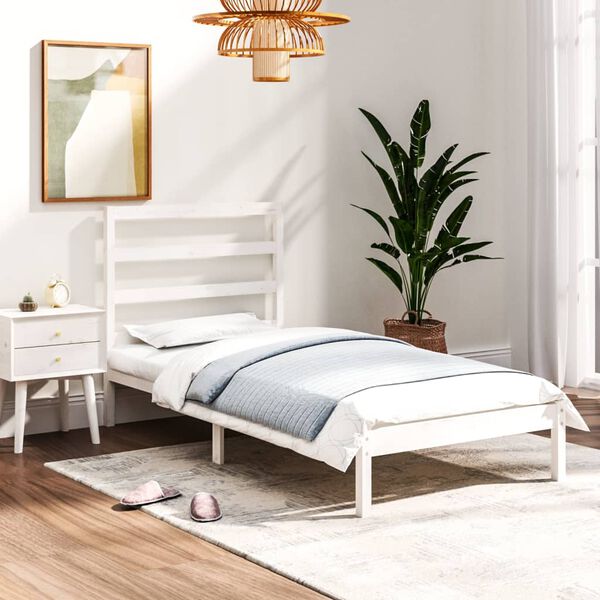 vidaXL Πλαίσιο Κρεβατιού Λευκό 75x190 εκ. Μασίφ Ξύλο Small Single