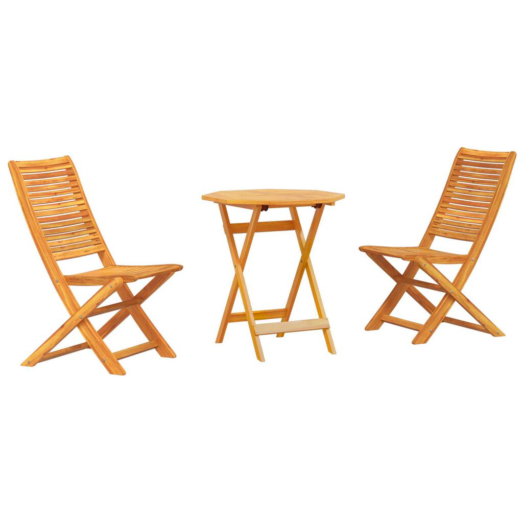 vidaXL Φορητό Σετ Μπιζερί Πτυσσόμενος 3 pcs Καφέ Μασίφ ξύλο ακακίας