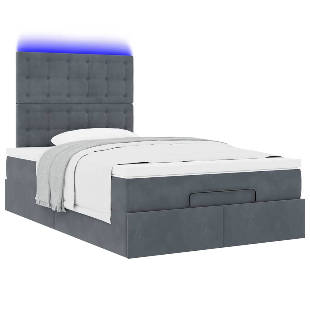 vidaXL Οθωμανικό κρεβάτι με στρώματα & LEDs Σκούρο γκρι Βελούδο