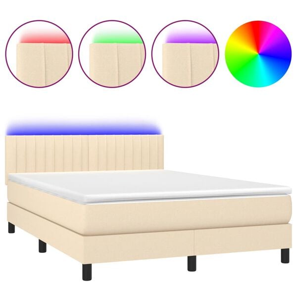 vidaXL &Kappa;&rho;&epsilon;&beta;ά&tau;&iota; Boxspring &mu;&epsilon; &Sigma;&tau;&rho;ώ&mu;&alpha; & LED &Kappa;&rho;&epsilon;&mu; 140x190 &epsilon;&kappa;. &Upsilon;&phi;&alpha;&sigma;&mu;ά&tau;&iota;&nu;&omicron;