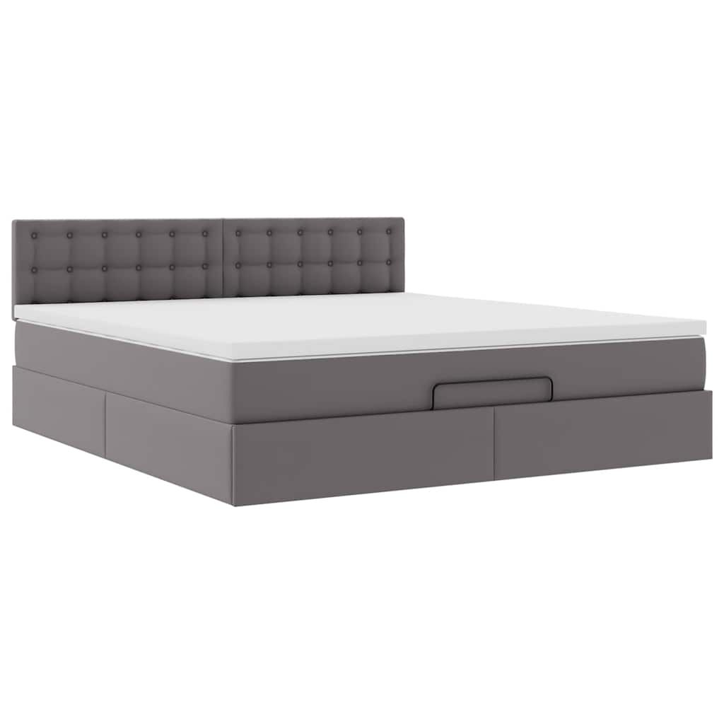 vidaXL Οθωμανικό κρεβάτι με στρώμα Γκρι 180x200cm Faux Leather